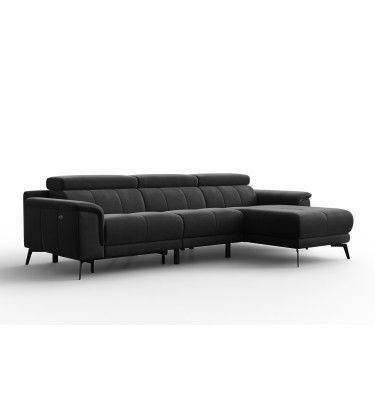 Ecksofa Relax 4-Sitzer rechts FIERO, Schwarzer Veloursstoff