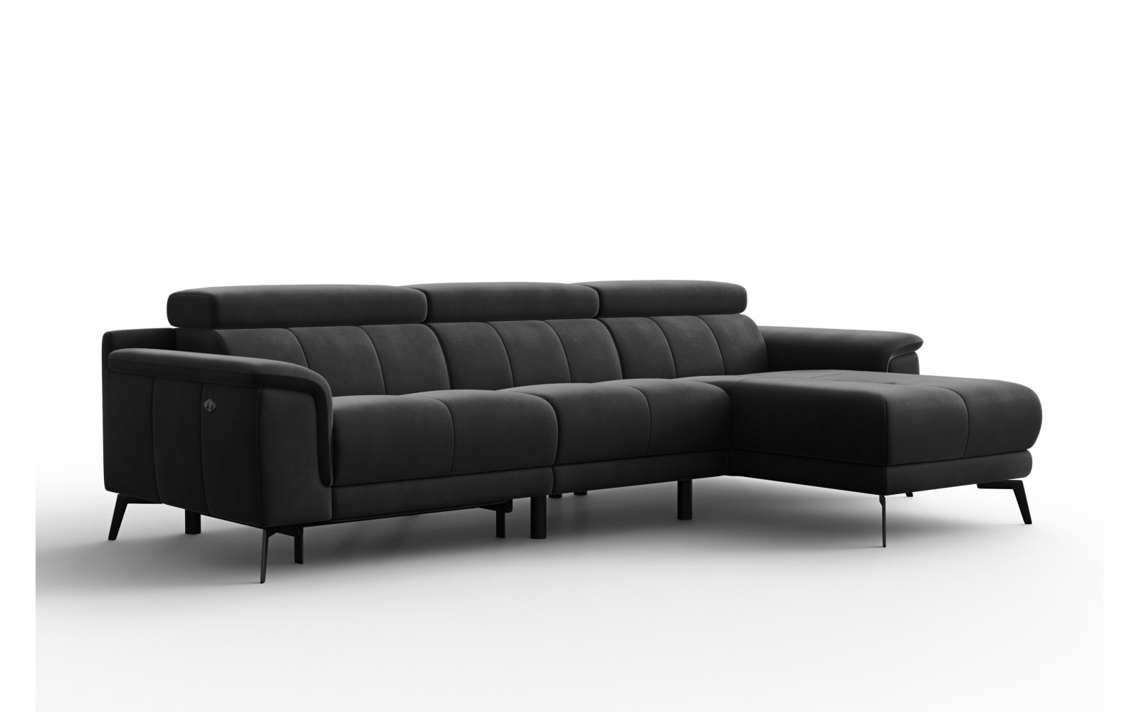 Ecksofa Relax 4-Sitzer rechts FIERO, Schwarzer Veloursstoff