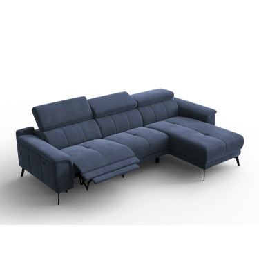 Ecksofa Relax 4-Sitzer rechts FIERO, Marineblauer Veloursstoff
