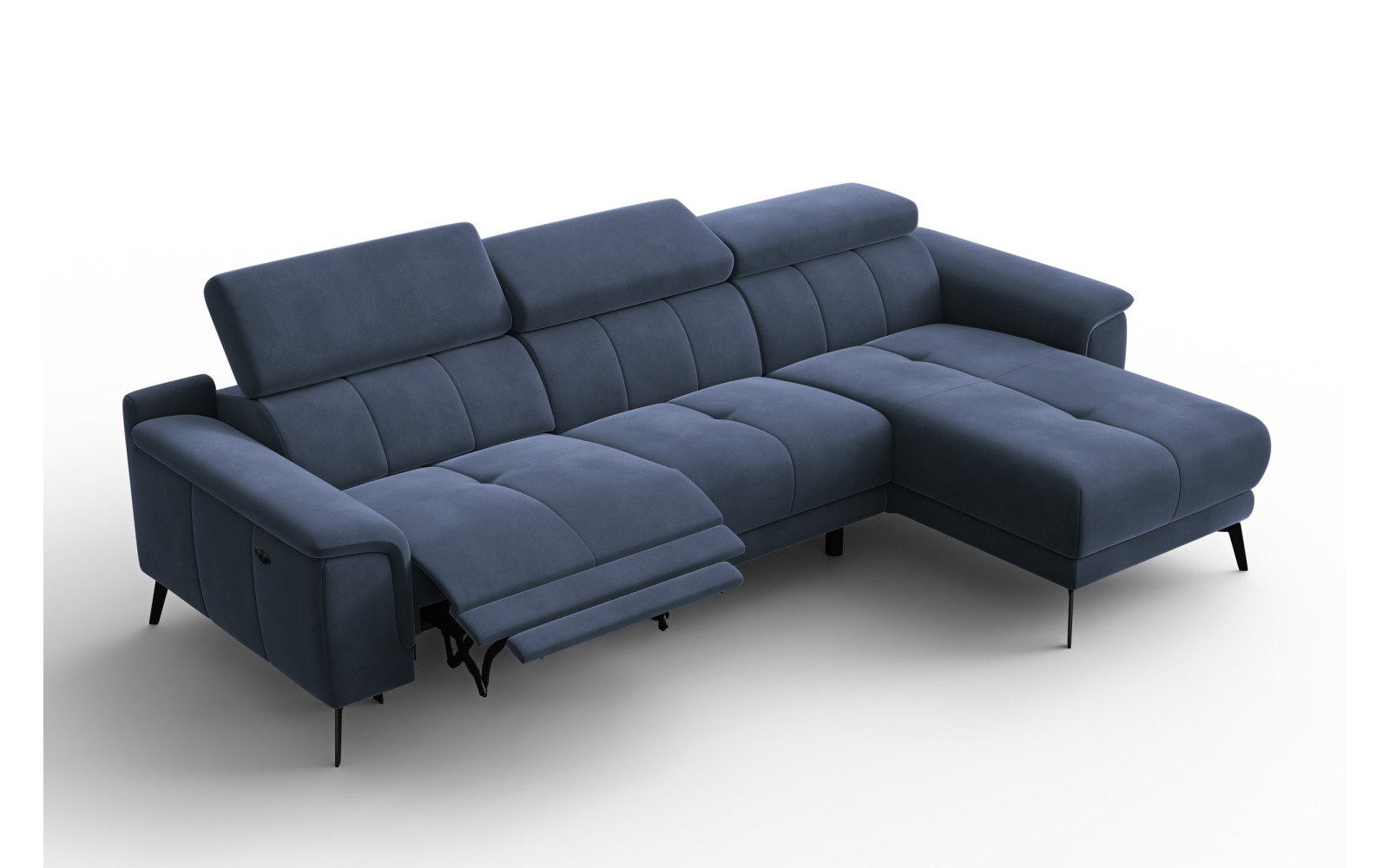 Ecksofa Relax 4-Sitzer rechts FIERO, Marineblauer Veloursstoff