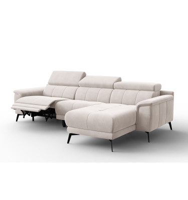 Ecksofa Relax 4-Sitzer rechts FIERO, Beiger Veloursstoff