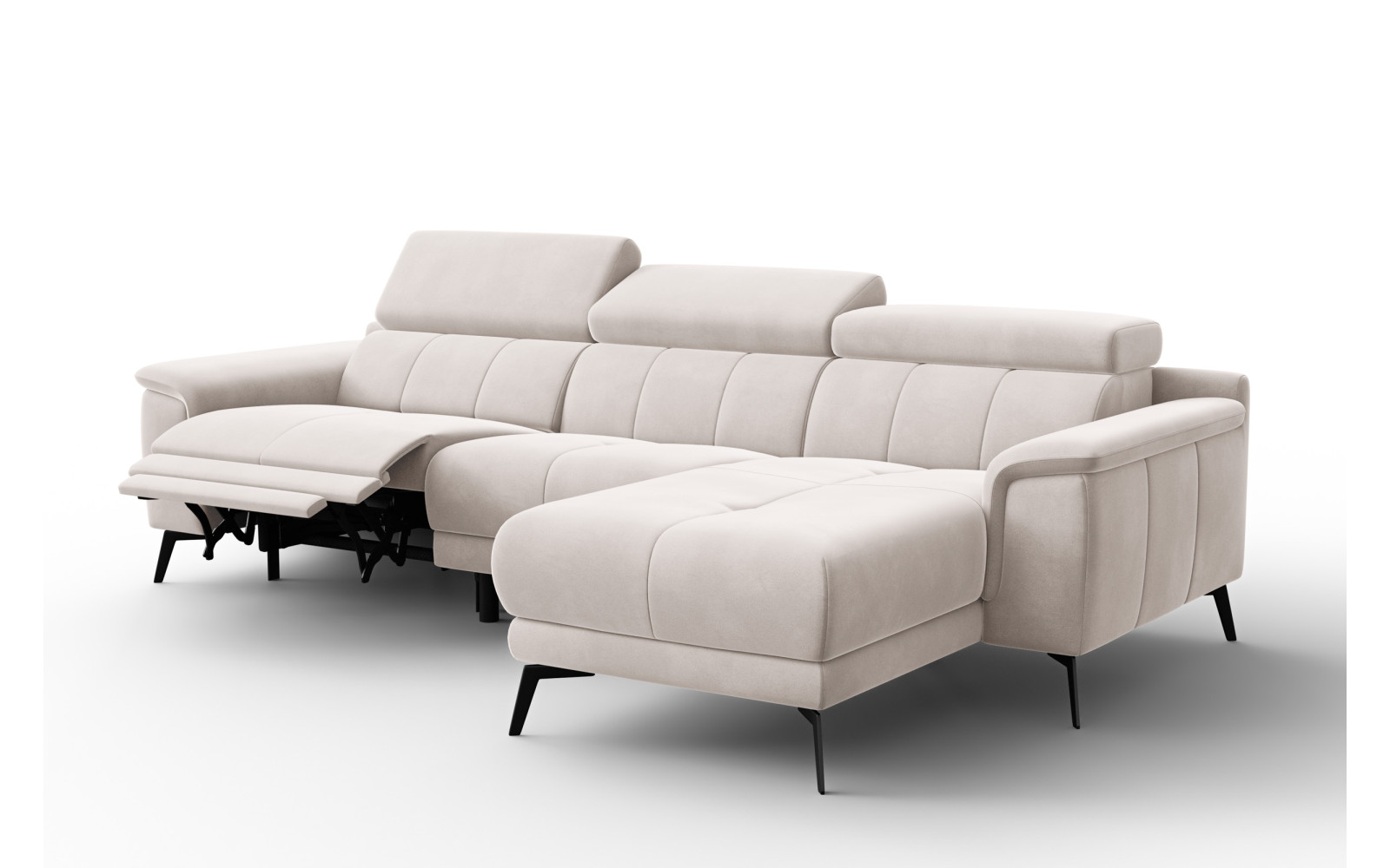Ecksofa Relax 4-Sitzer rechts FIERO, Beiger Veloursstoff