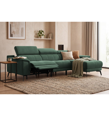 Ecksofa Relax 4-Sitzer rechts FIERO, Grüner Veloursstoff