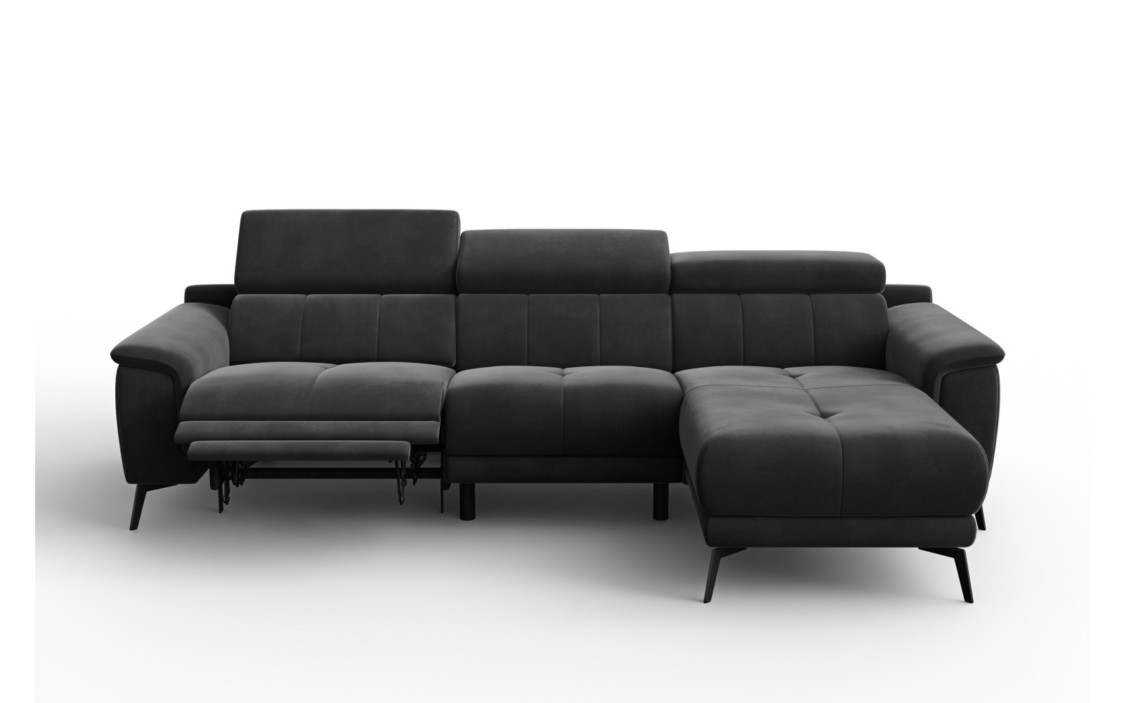 Ecksofa Relax 4-Sitzer rechts FIERO, Schwarzer Veloursstoff