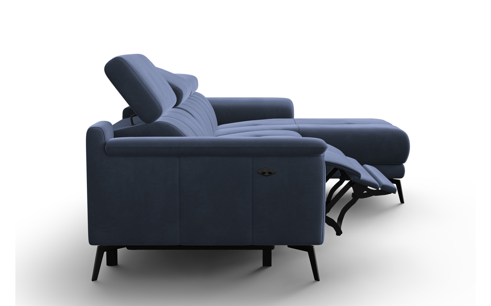 Ecksofa Relax 4-Sitzer rechts FIERO, Marineblauer Veloursstoff