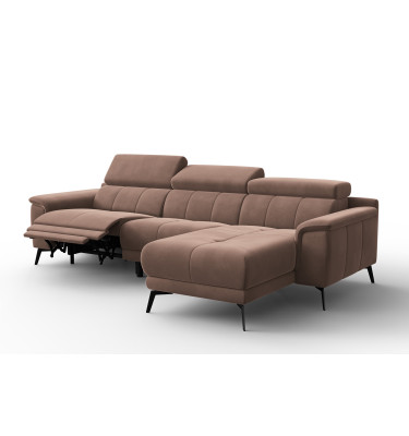 Ecksofa Relax 4-Sitzer rechts FIERO, Brauner Veloursstoff