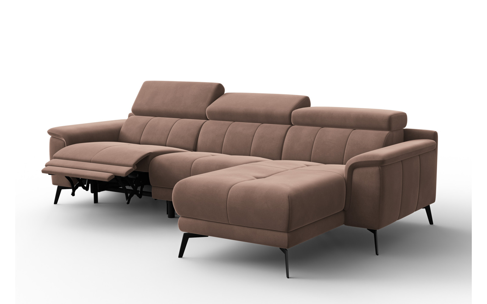 Ecksofa Relax 4-Sitzer rechts FIERO, Brauner Veloursstoff