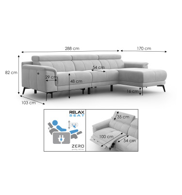 Ecksofa Relax 4-Sitzer rechts FIERO, Schwarzer Veloursstoff
