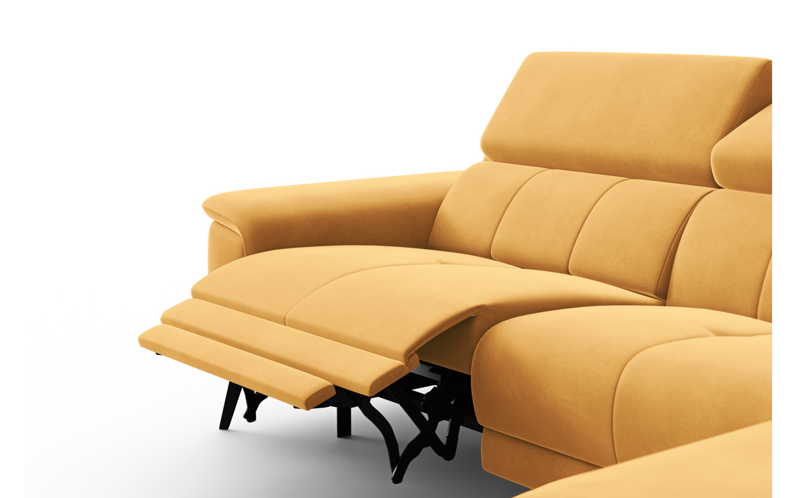 Ecksofa Relax 4-Sitzer rechts FIERO, Gelber Veloursstoff