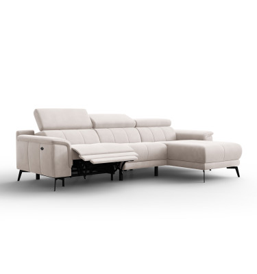 Ecksofa Relax 4-Sitzer rechts FIERO, Beiger Veloursstoff