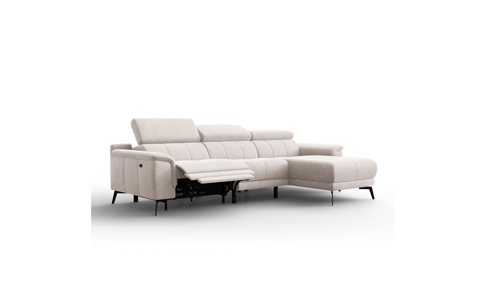 Ecksofa Relax 4-Sitzer rechts FIERO, Beiger Veloursstoff