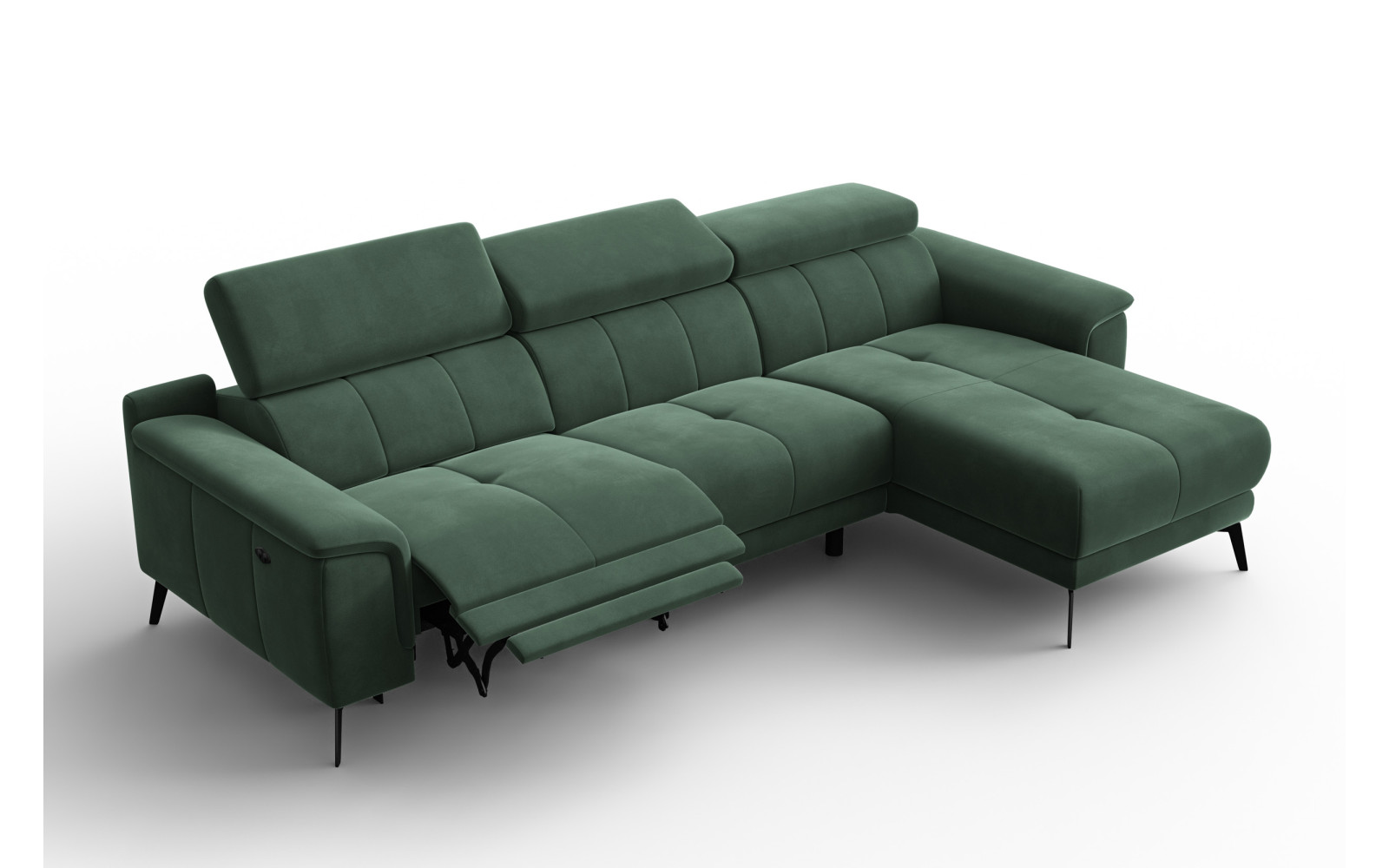 Ecksofa Relax 4-Sitzer rechts FIERO, Grüner Veloursstoff