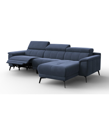 Ecksofa Relax 4-Sitzer rechts FIERO, Marineblauer Veloursstoff