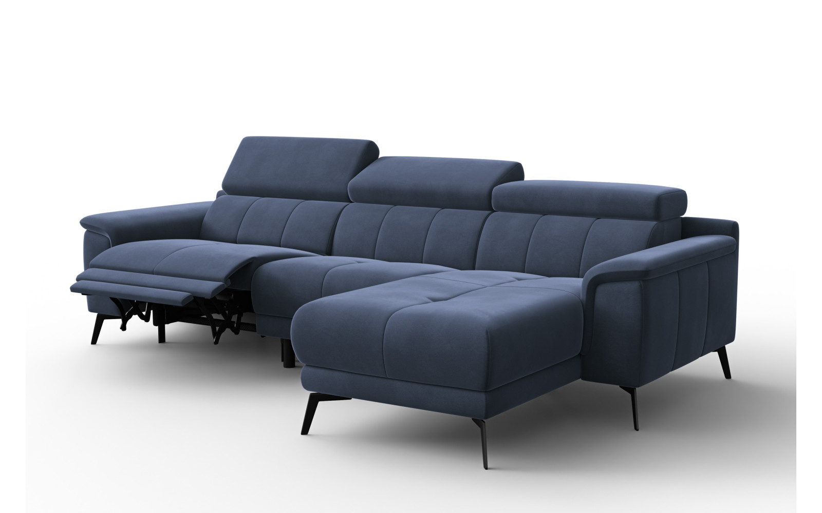 Ecksofa Relax 4-Sitzer rechts FIERO, Marineblauer Veloursstoff