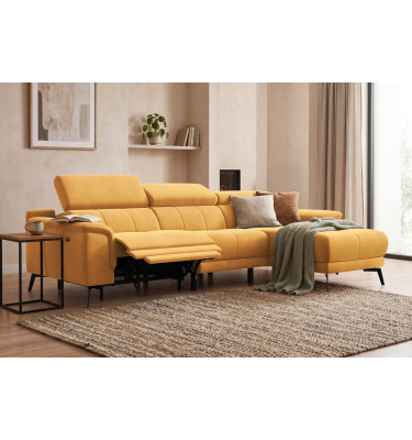 Ecksofa Relax 4-Sitzer rechts FIERO, Gelber Veloursstoff