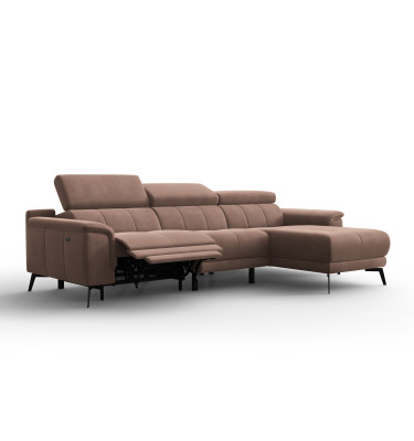 Ecksofa Relax 4-Sitzer rechts FIERO, Brauner Veloursstoff