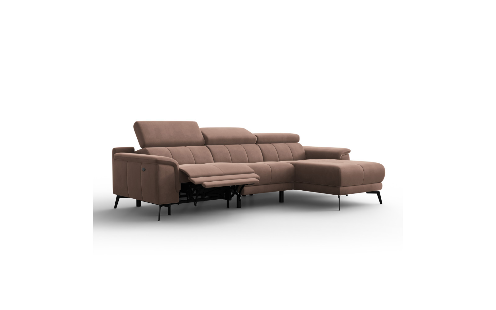 Ecksofa Relax 4-Sitzer rechts FIERO, Brauner Veloursstoff