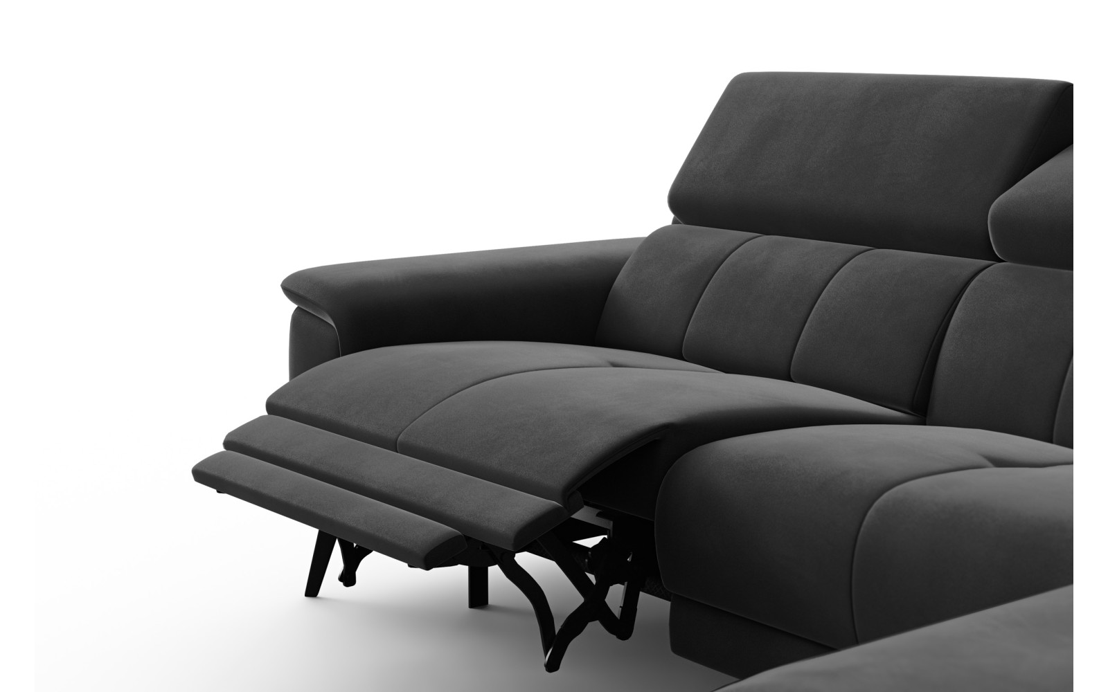 Ecksofa Relax 4-Sitzer rechts FIERO, Schwarzer Veloursstoff