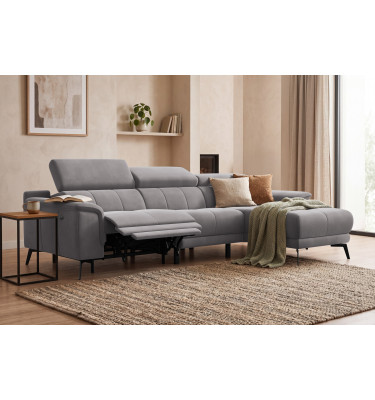 Ecksofa Relax 4-Sitzer rechts FIERO, Dunkelgrauer Veloursstoff