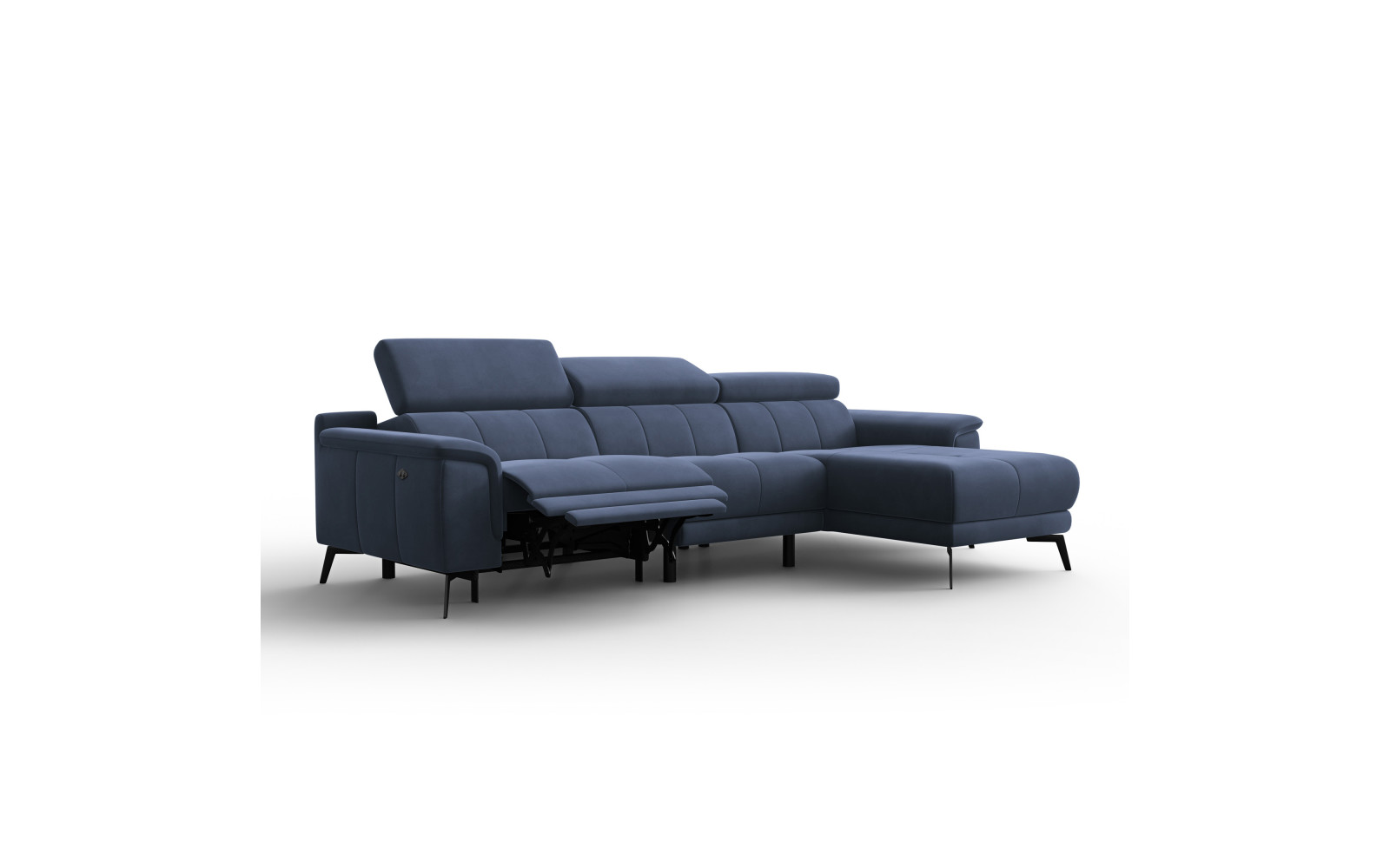 Ecksofa Relax 4-Sitzer rechts FIERO, Marineblauer Veloursstoff