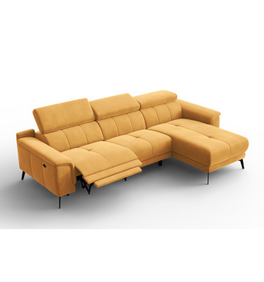 Ecksofa Relax 4-Sitzer rechts FIERO, Gelber Veloursstoff