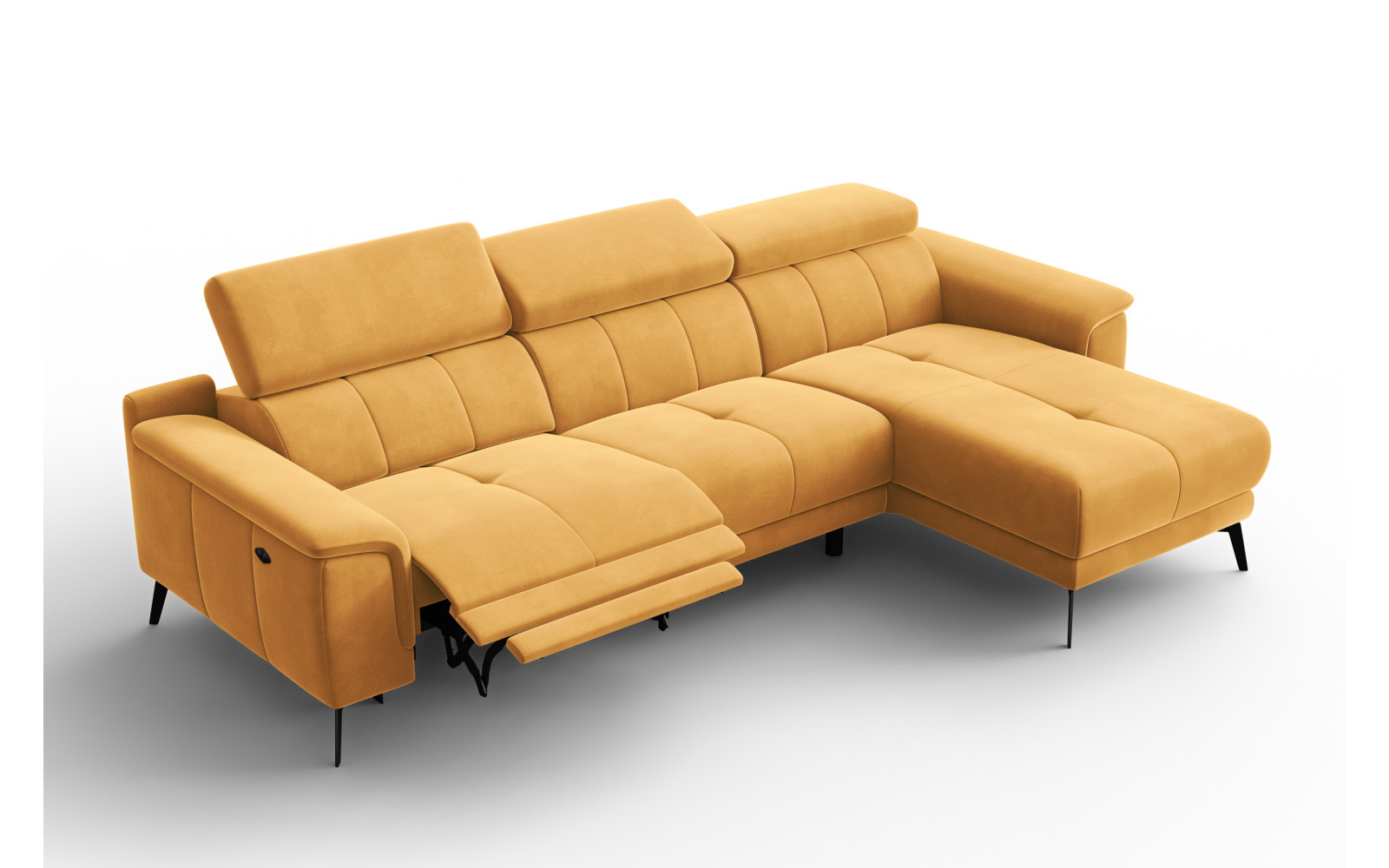 Ecksofa Relax 4-Sitzer rechts FIERO, Gelber Veloursstoff