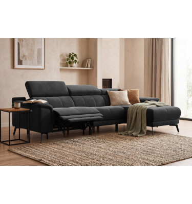 Ecksofa Relax 4-Sitzer rechts FIERO, Schwarzer Veloursstoff