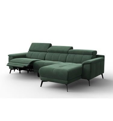 Ecksofa Relax 4-Sitzer rechts FIERO, Grüner Veloursstoff
