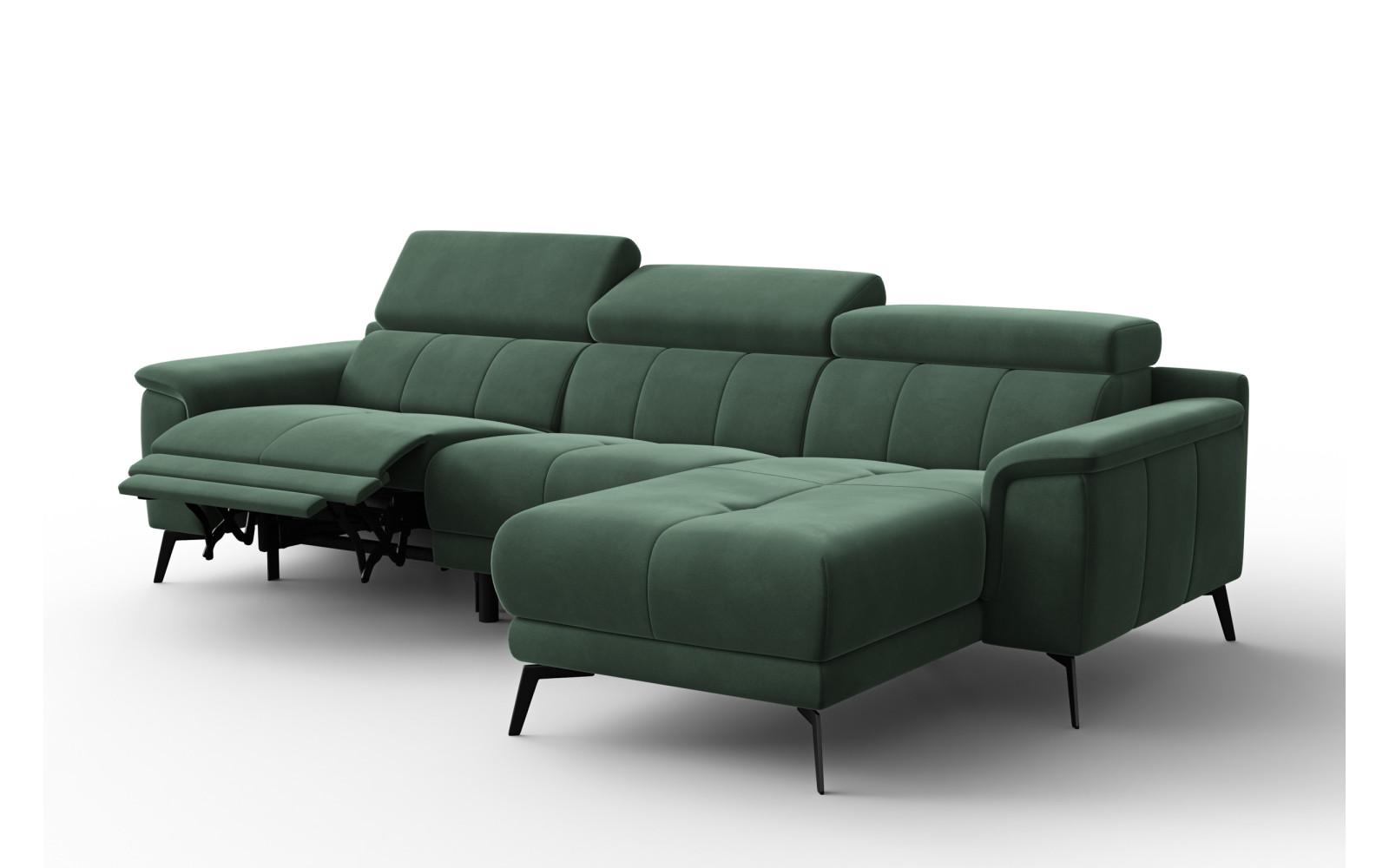 Ecksofa Relax 4-Sitzer rechts FIERO, Grüner Veloursstoff