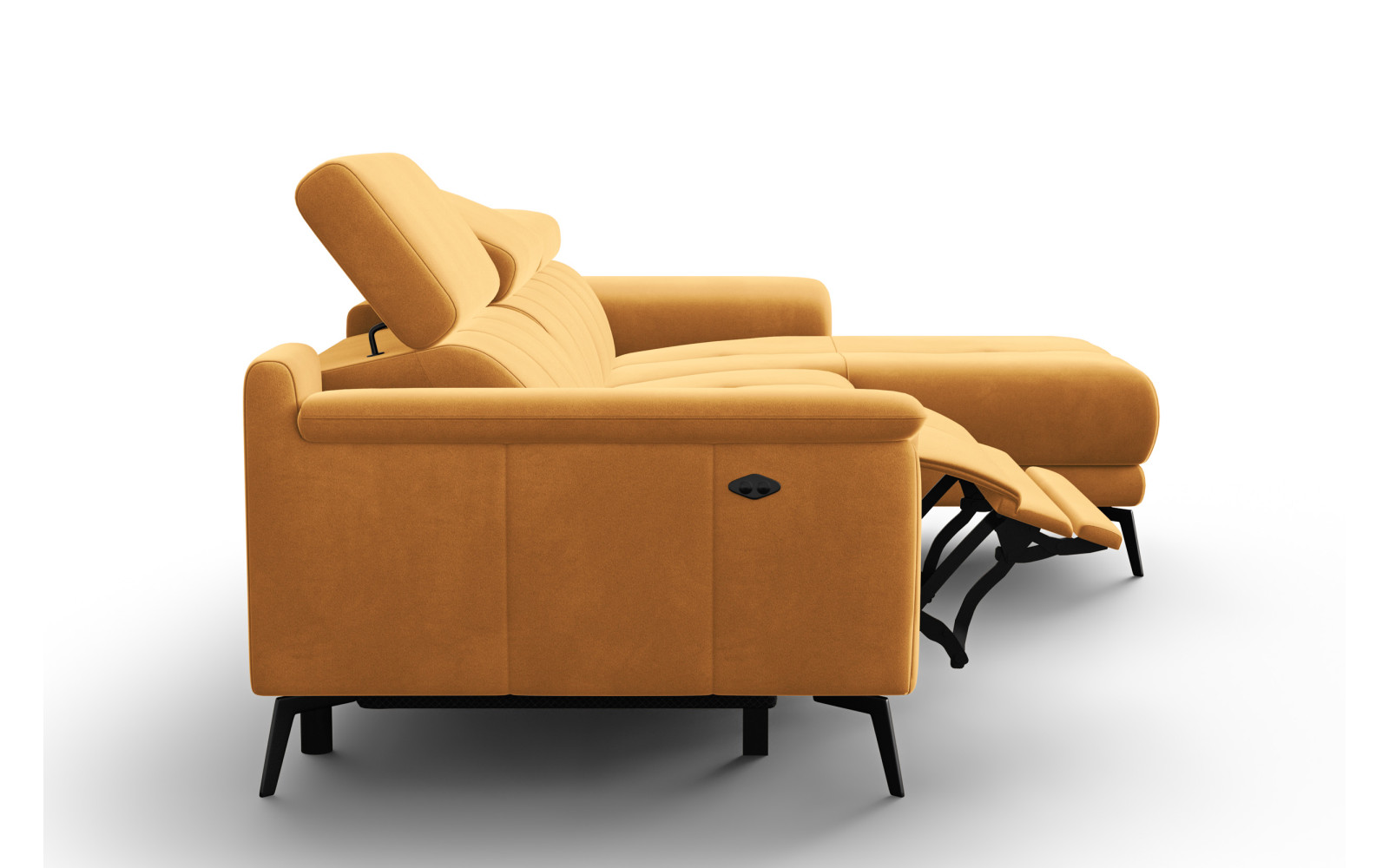Ecksofa Relax 4-Sitzer rechts FIERO, Gelber Veloursstoff