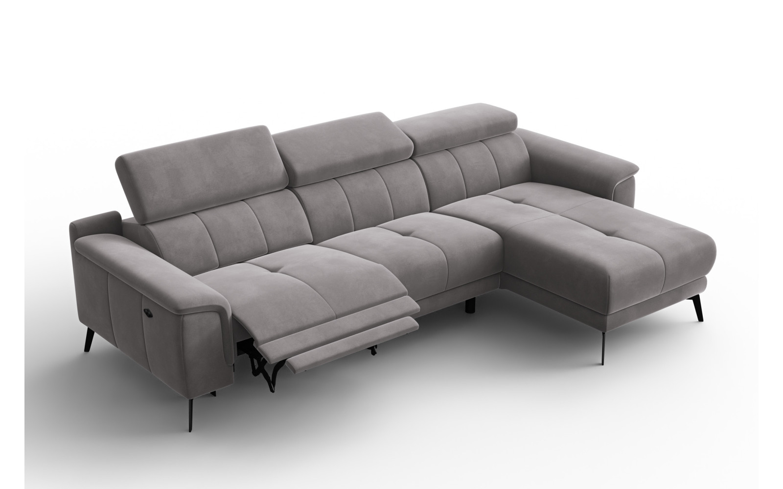 Ecksofa Relax 4-Sitzer rechts FIERO, Dunkelgrauer Veloursstoff