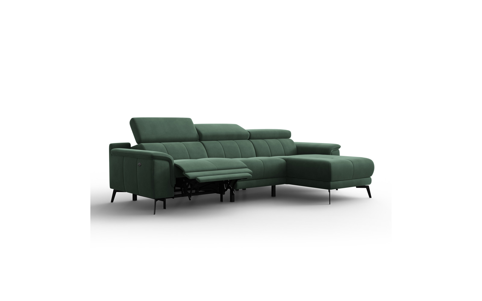 Ecksofa Relax 4-Sitzer rechts FIERO, Grüner Veloursstoff