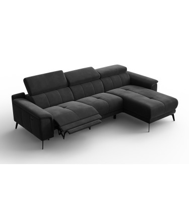 Ecksofa Relax 4-Sitzer rechts FIERO, Schwarzer Veloursstoff