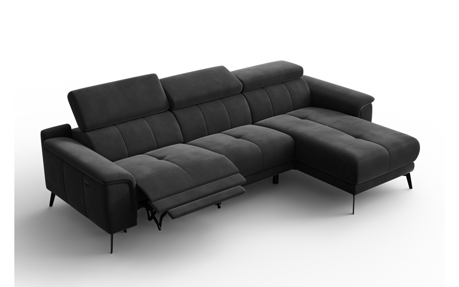 Ecksofa Relax 4-Sitzer rechts FIERO, Schwarzer Veloursstoff