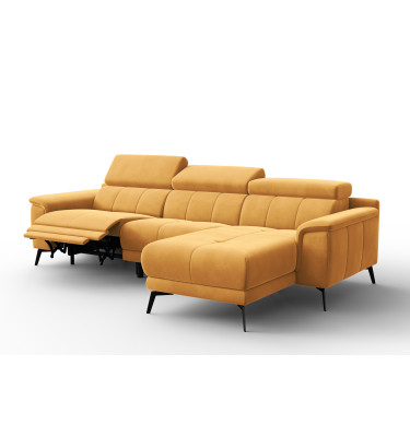 Ecksofa Relax 4-Sitzer rechts FIERO, Gelber Veloursstoff