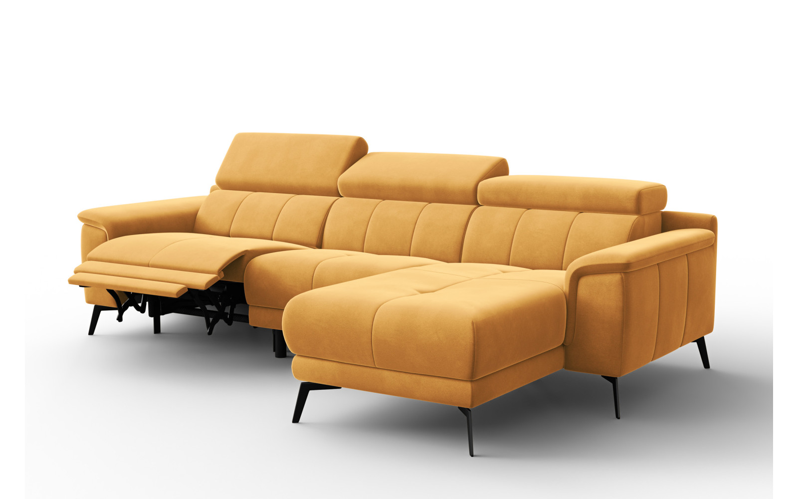 Ecksofa Relax 4-Sitzer rechts FIERO, Gelber Veloursstoff