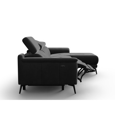 Ecksofa Relax 4-Sitzer rechts FIERO, Schwarzer Veloursstoff