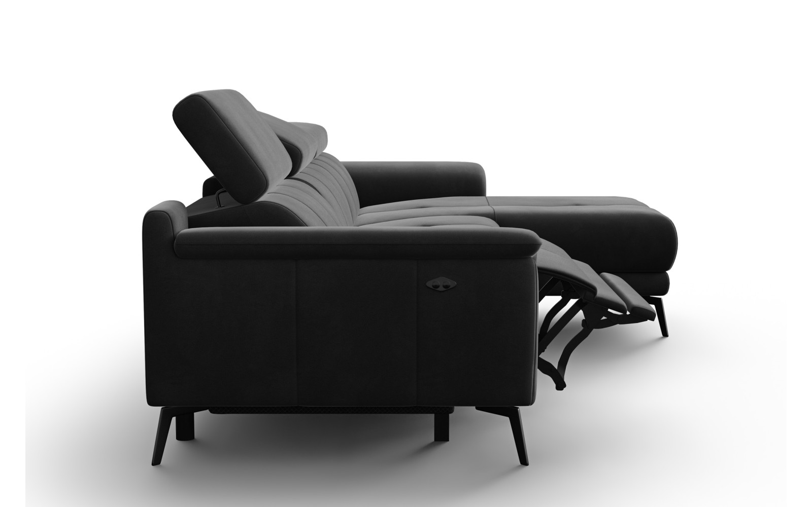 Ecksofa Relax 4-Sitzer rechts FIERO, Schwarzer Veloursstoff