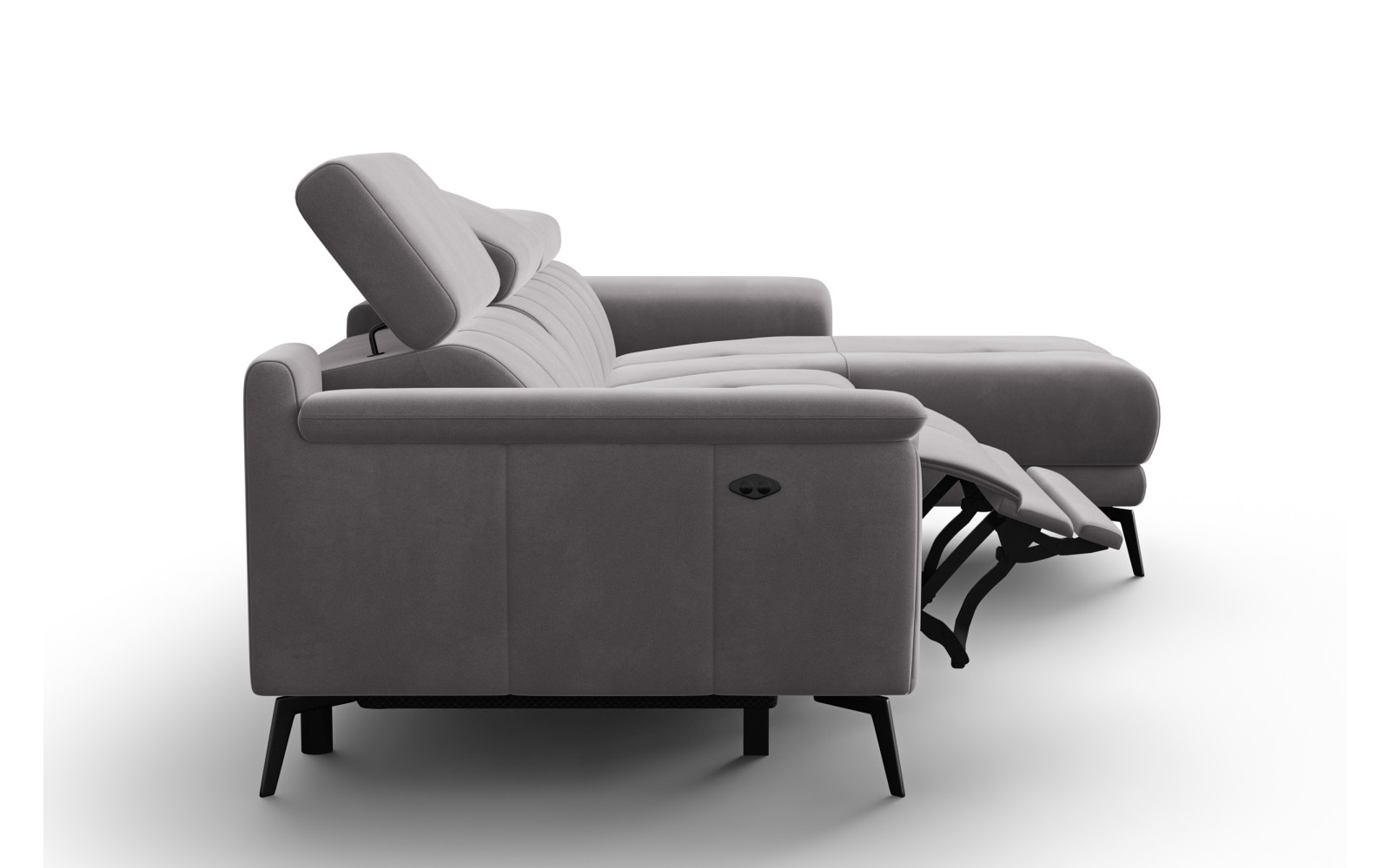 Ecksofa Relax 4-Sitzer rechts FIERO, Dunkelgrauer Veloursstoff