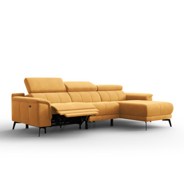 Ecksofa Relax 4-Sitzer rechts FIERO, Gelber Veloursstoff