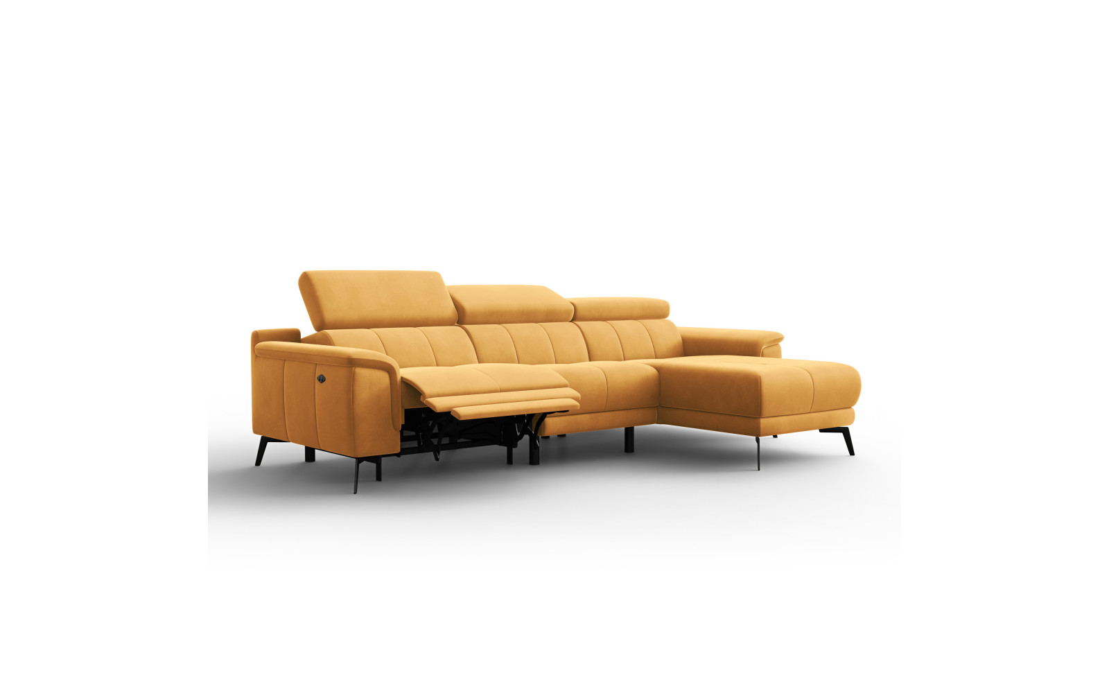 Ecksofa Relax 4-Sitzer rechts FIERO, Gelber Veloursstoff