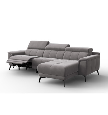 Ecksofa Relax 4-Sitzer rechts FIERO, Dunkelgrauer Veloursstoff