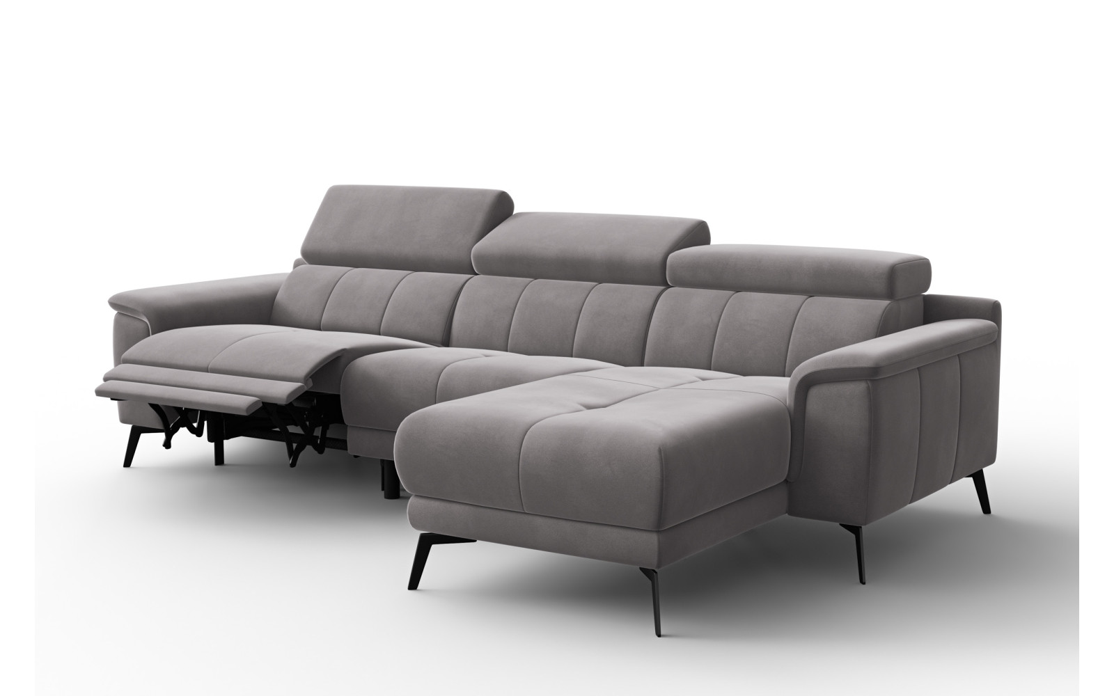 Ecksofa Relax 4-Sitzer rechts FIERO, Dunkelgrauer Veloursstoff