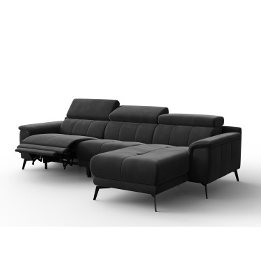 Ecksofa Relax 4-Sitzer rechts FIERO, Schwarzer Veloursstoff