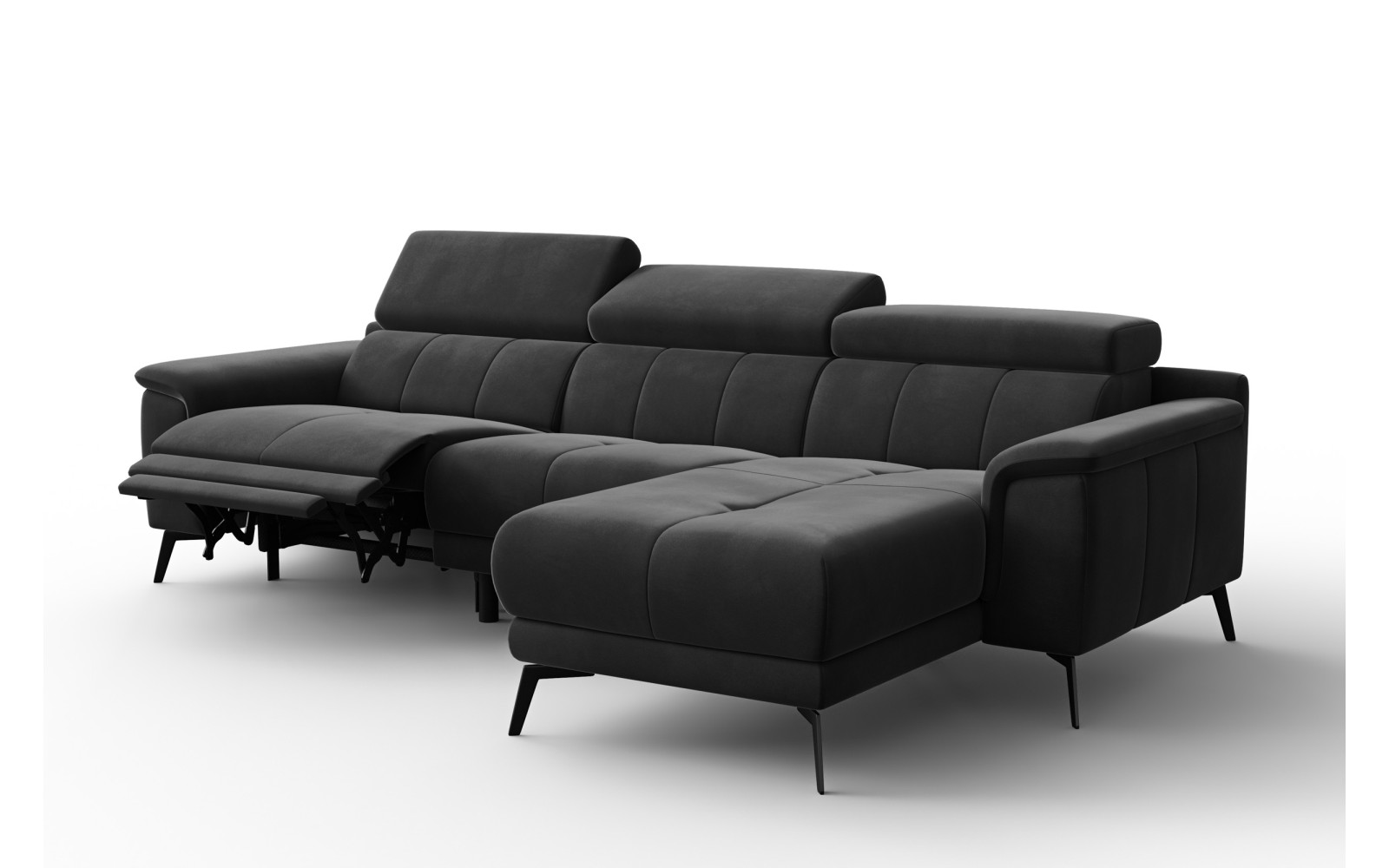 Ecksofa Relax 4-Sitzer rechts FIERO, Schwarzer Veloursstoff