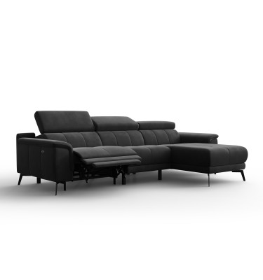 Ecksofa Relax 4-Sitzer rechts FIERO, Schwarzer Veloursstoff