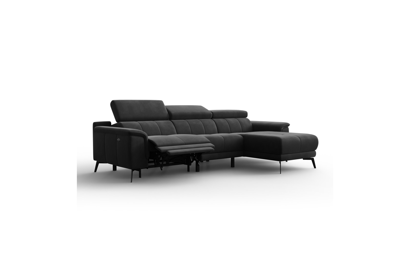 Ecksofa Relax 4-Sitzer rechts FIERO, Schwarzer Veloursstoff