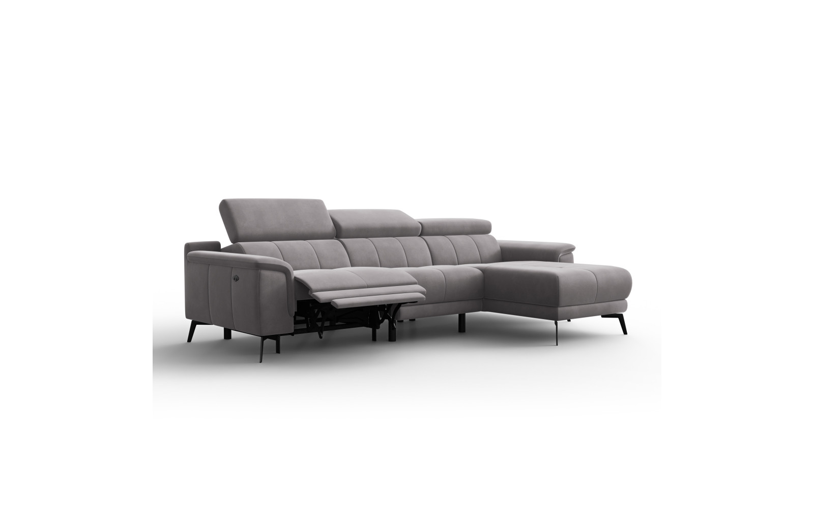 Ecksofa Relax 4-Sitzer rechts FIERO, Dunkelgrauer Veloursstoff