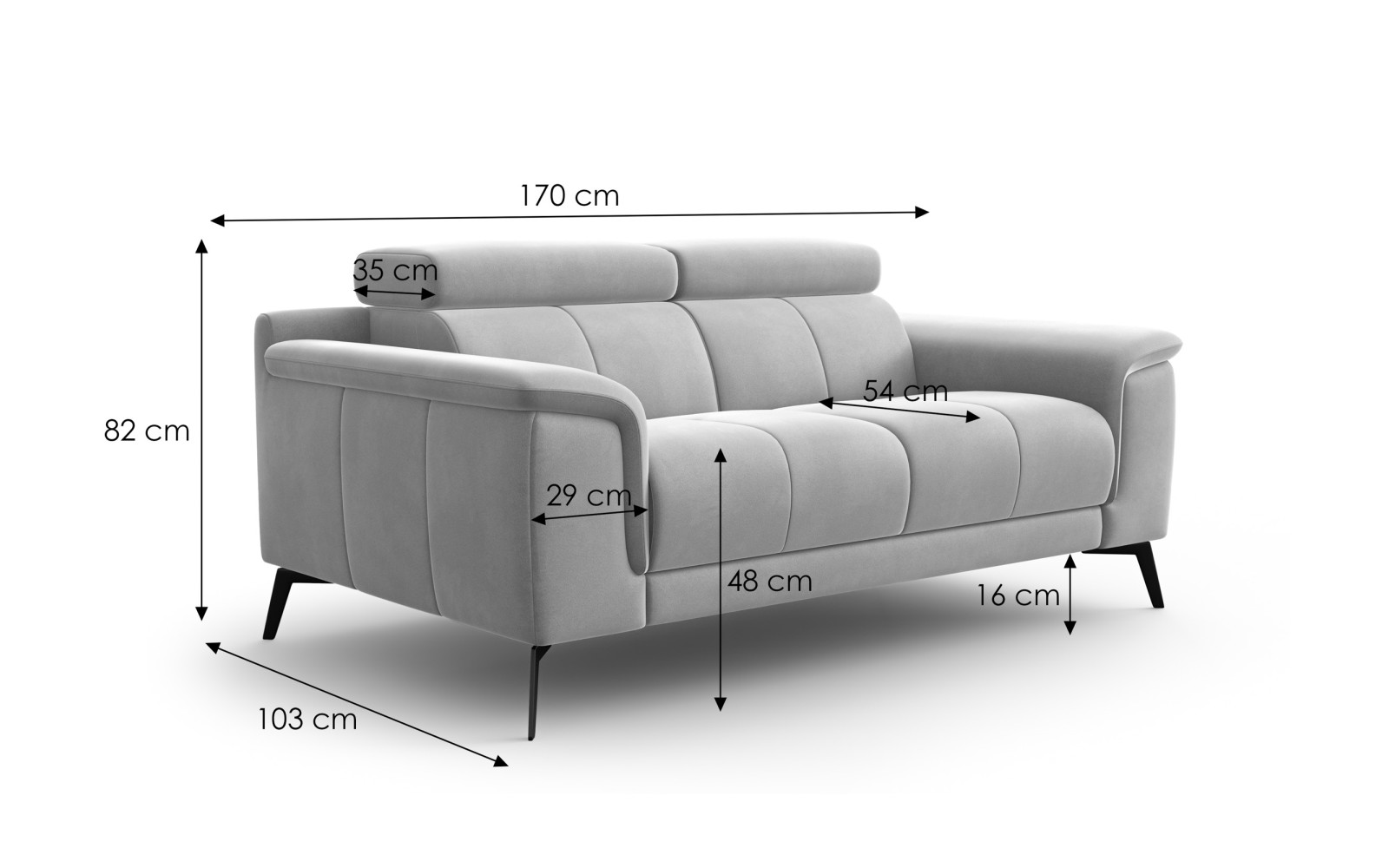 Sofa 2-Sitzer FIERO, Marineblauer Veloursstoff