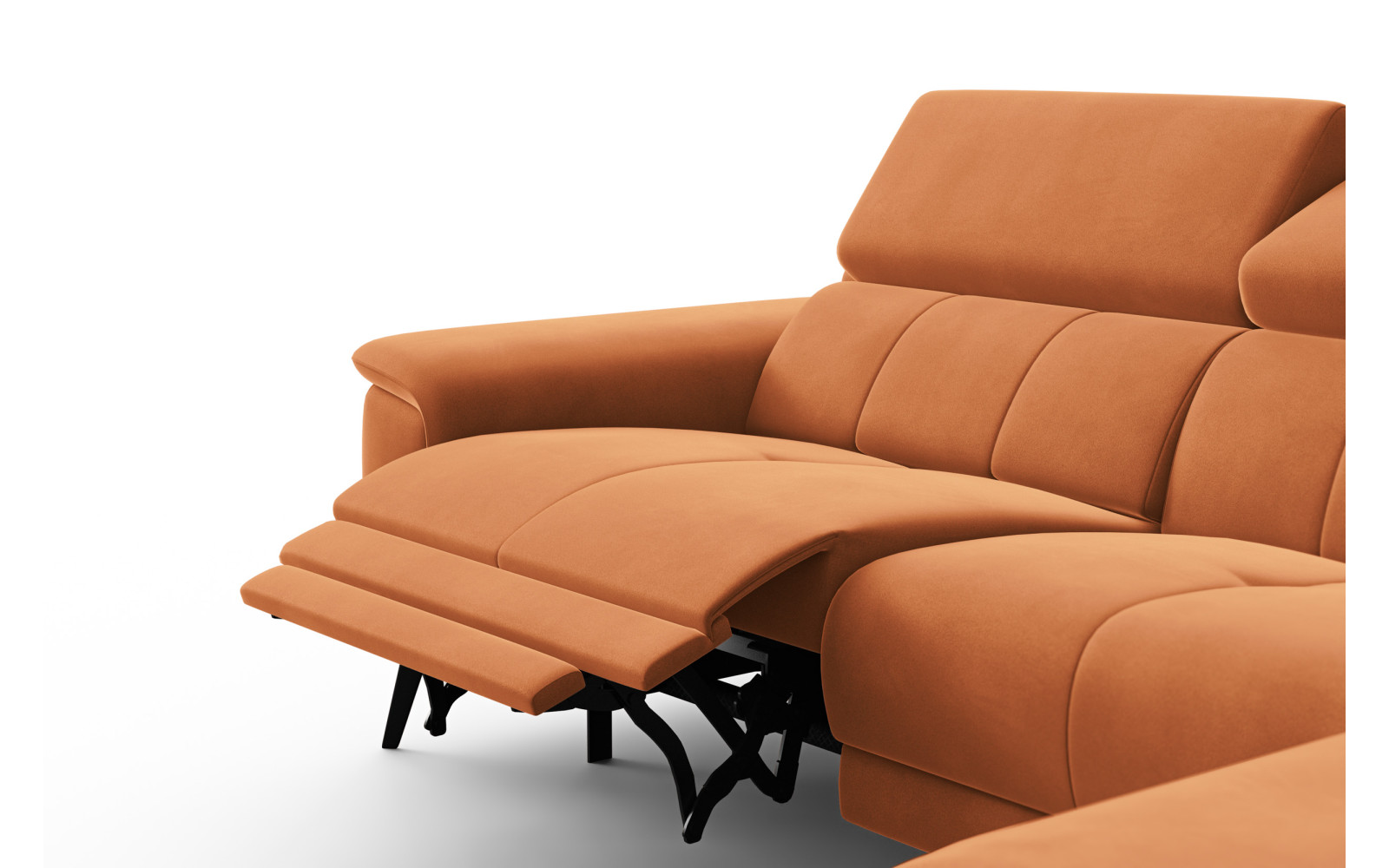 Ecksofa Relax 4-Sitzer rechts FIERO, Oranger Veloursstoff